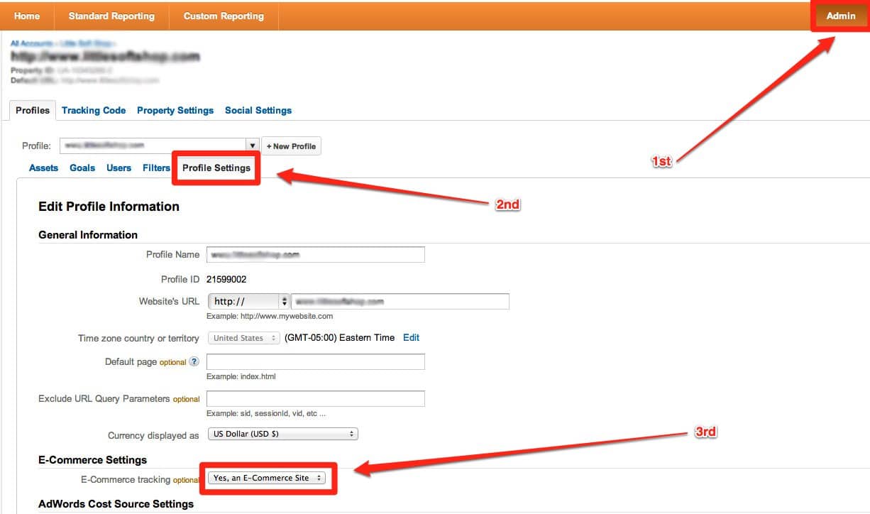 Turn on ecommerce tracking inside of Google Analytics new version for Shopify